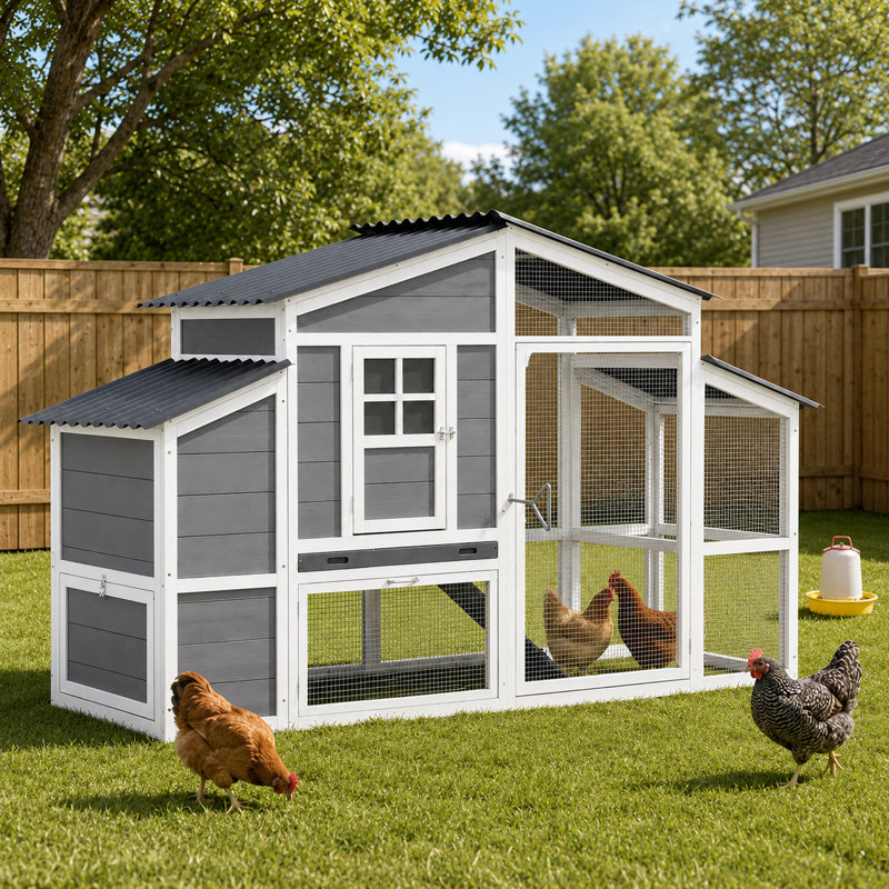 AECOJOY 81” Large Chicken Coop with Chicken Run & Reviews | Wayfair